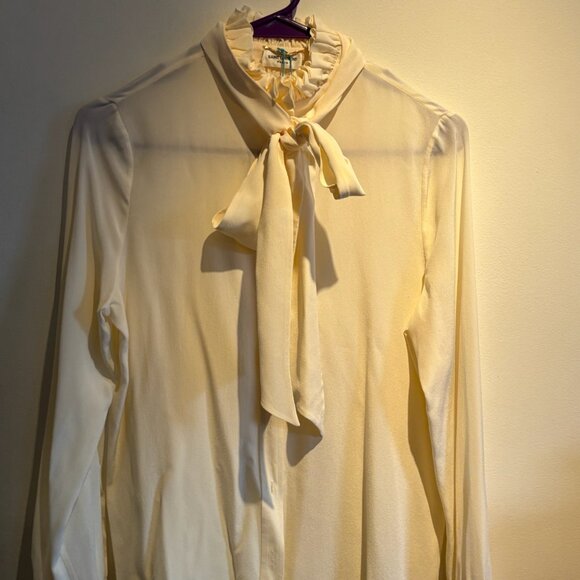 Yves Saint Lauren - Cream Long Sleeve Button Down Shirt with Ruffles - Picture 3 of 5